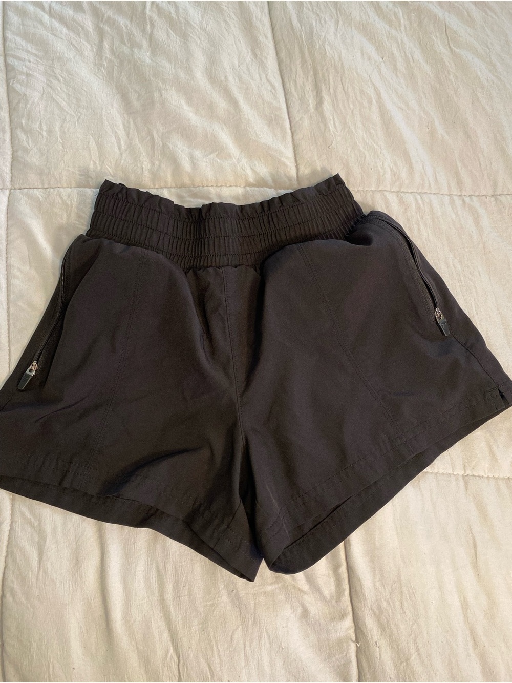 High-Rise Black Athletic Shorts with Elastic Waist
